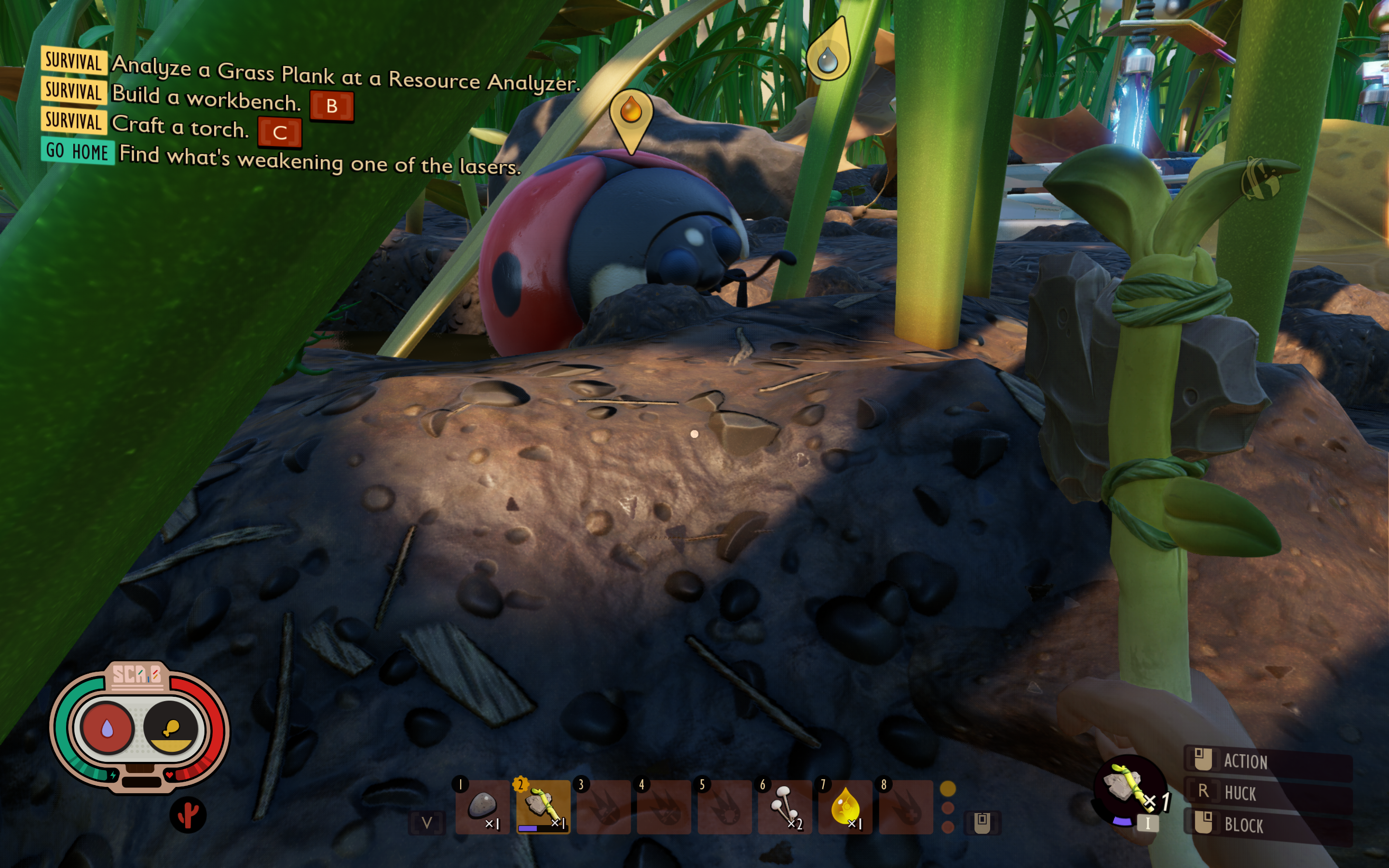 A screenshot of a giant ladybug from the game "Grounded."