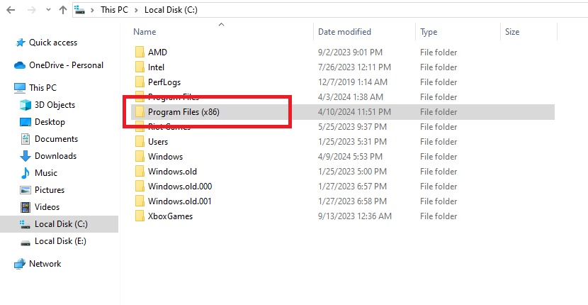 The "Program Files" folder in Windows File Explorer