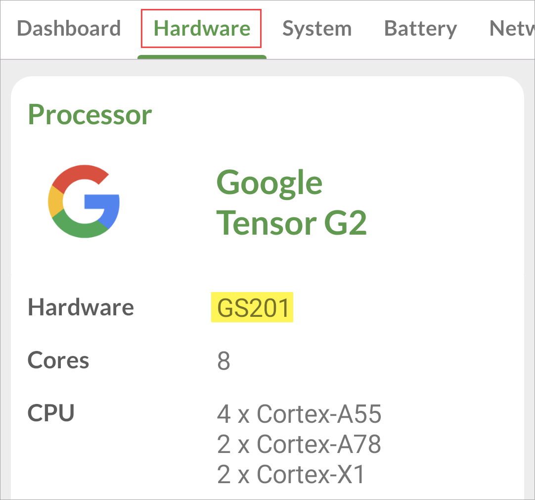 Processor information.