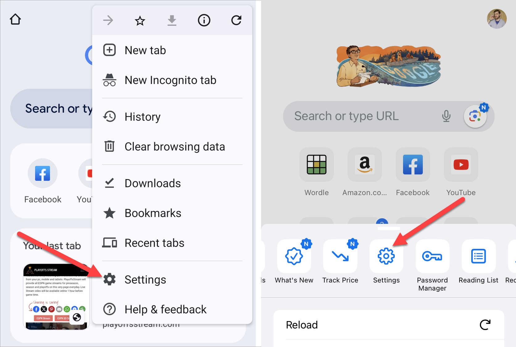 Chrome for Android and iPhone settings.