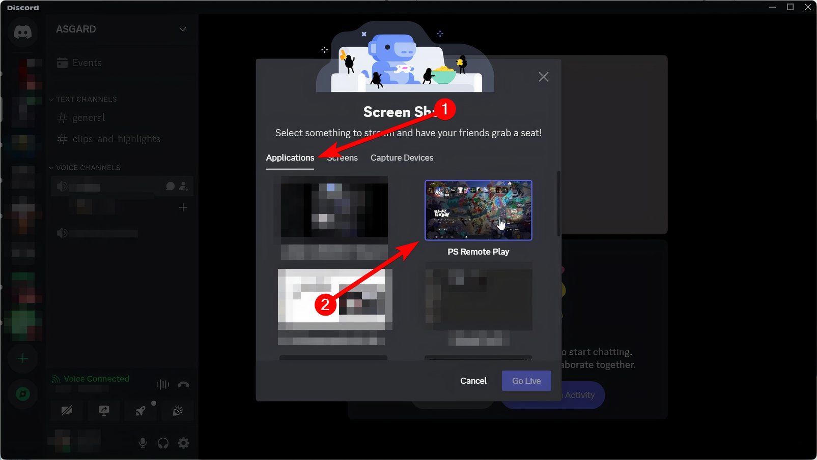 Sharing the PS Remote Play application window on Discord.