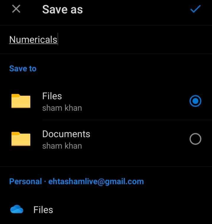 Selecting the location to save the scanned PDF in the OneDrive smartphone app