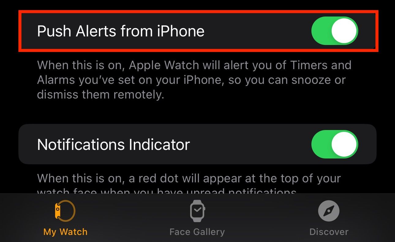 Enabling the Pish Alerts from iPhone feature on the Watch app on an iPhone.