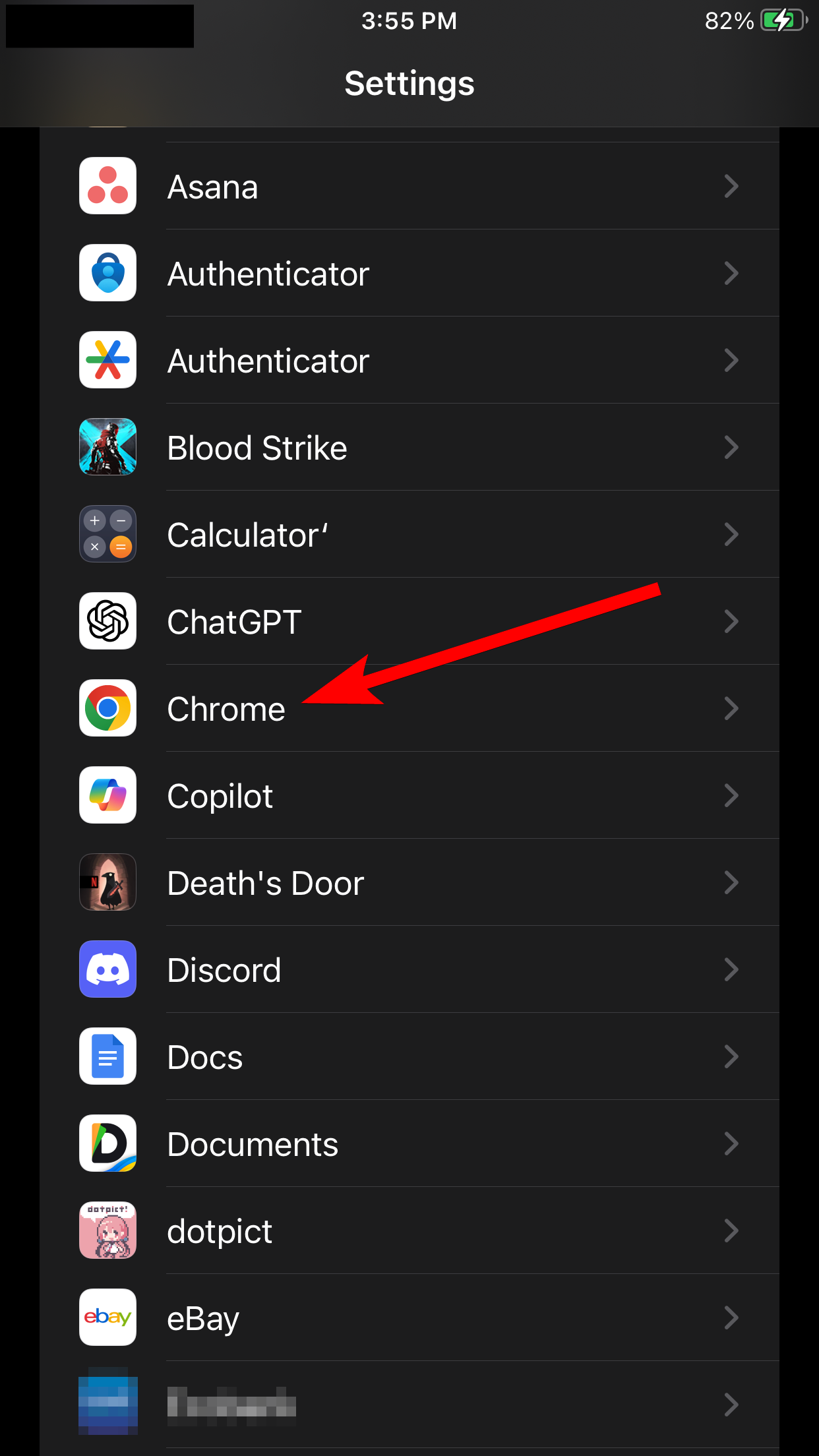 The the "Chrome" option in the Settings app on iPhone.