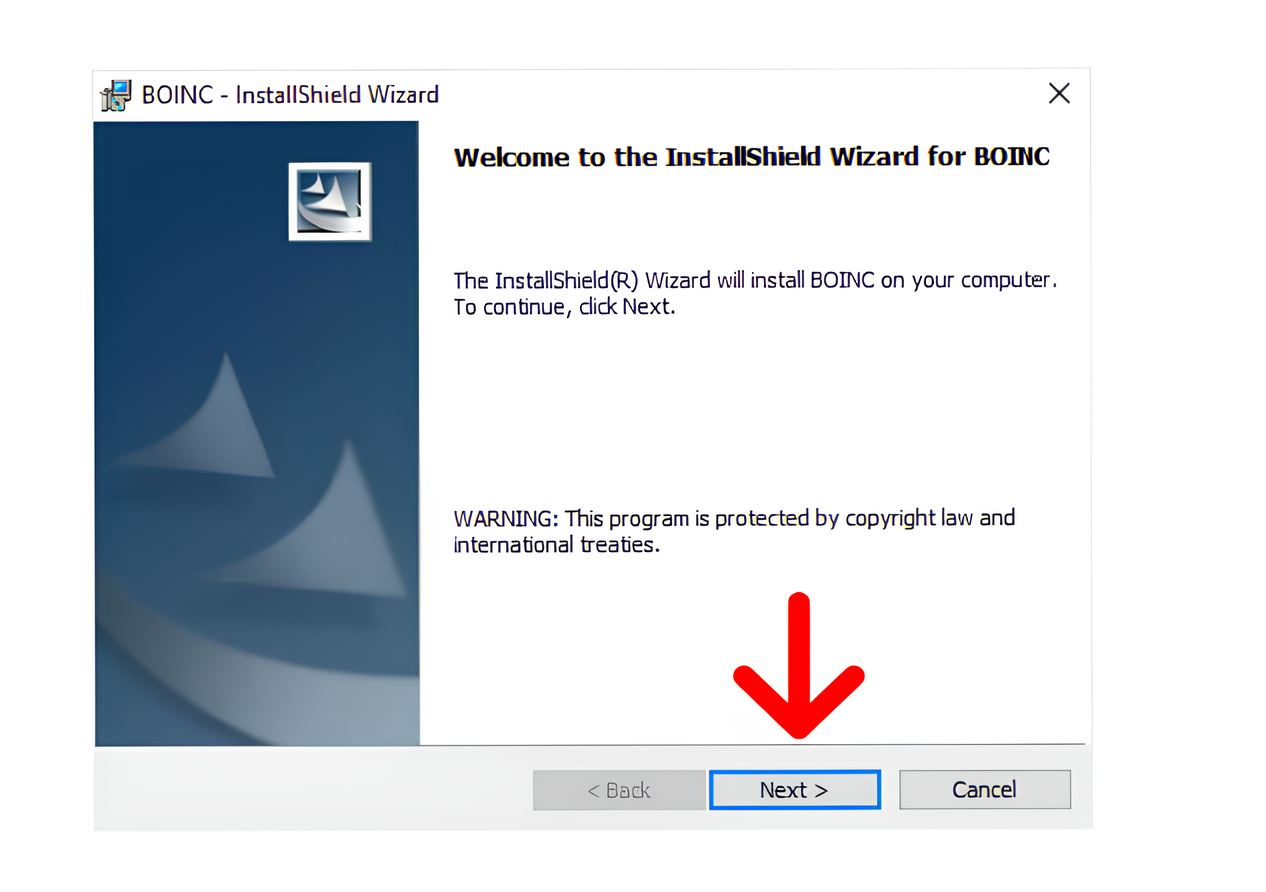 Launching the BOINC installer.