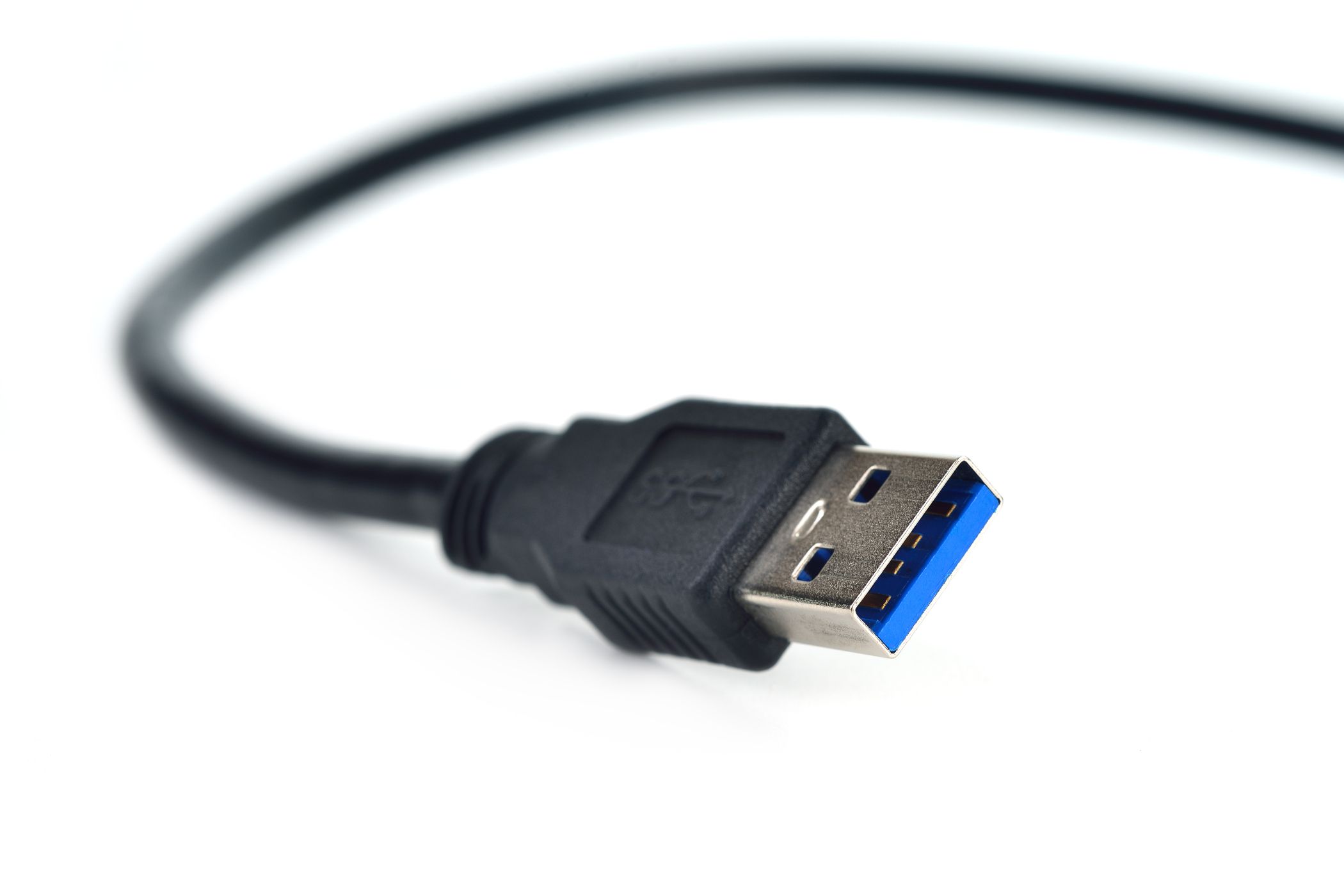 USB type A plug isolated on white background.