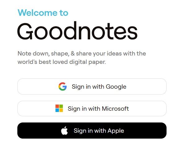 The sign-in options for Goodnotes on Windows. 