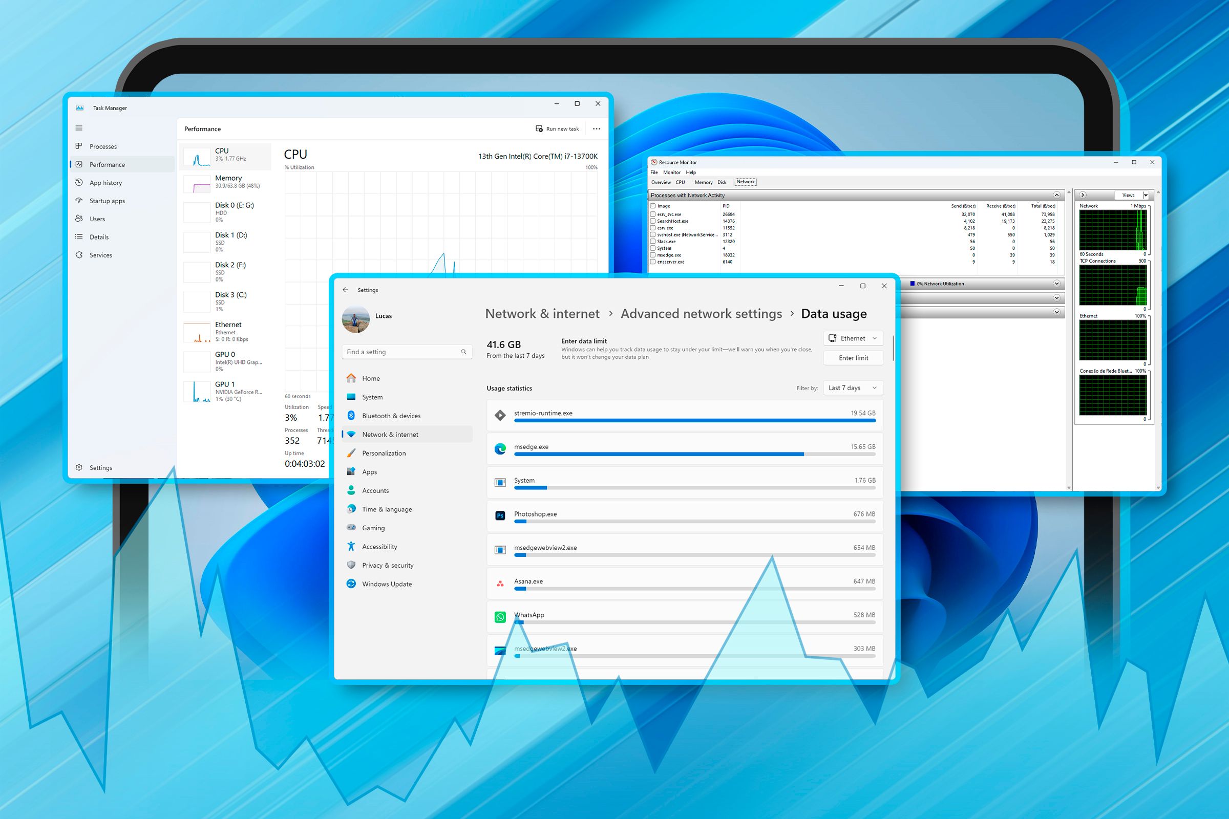 Some Windows 11 windows monitoring data usage. (1)