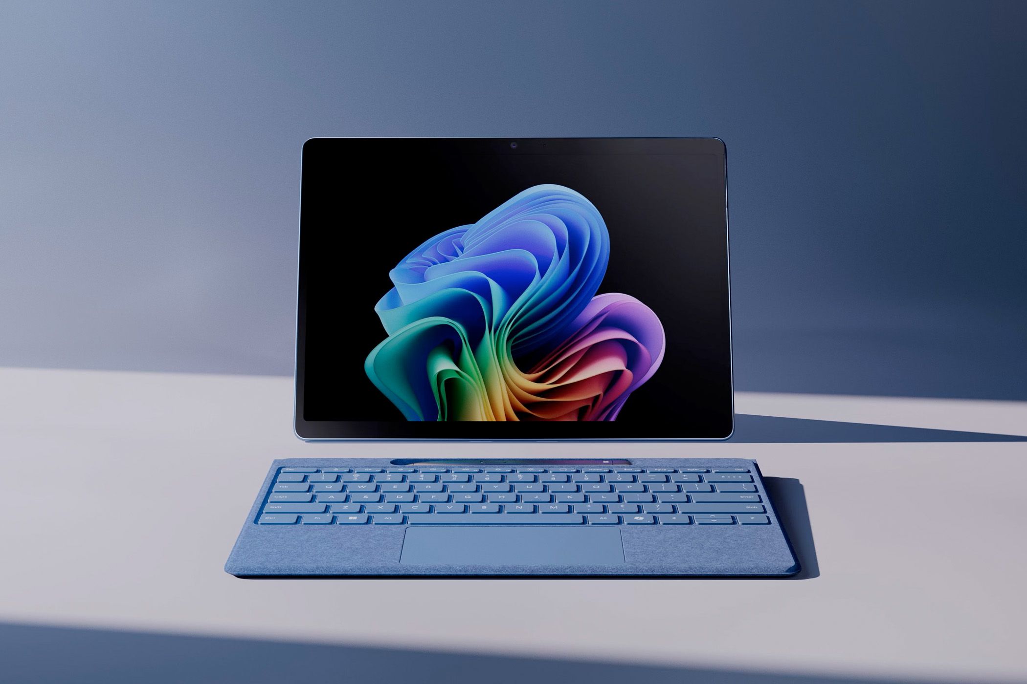 Surface Pro tablet on a table with a detached keyboard