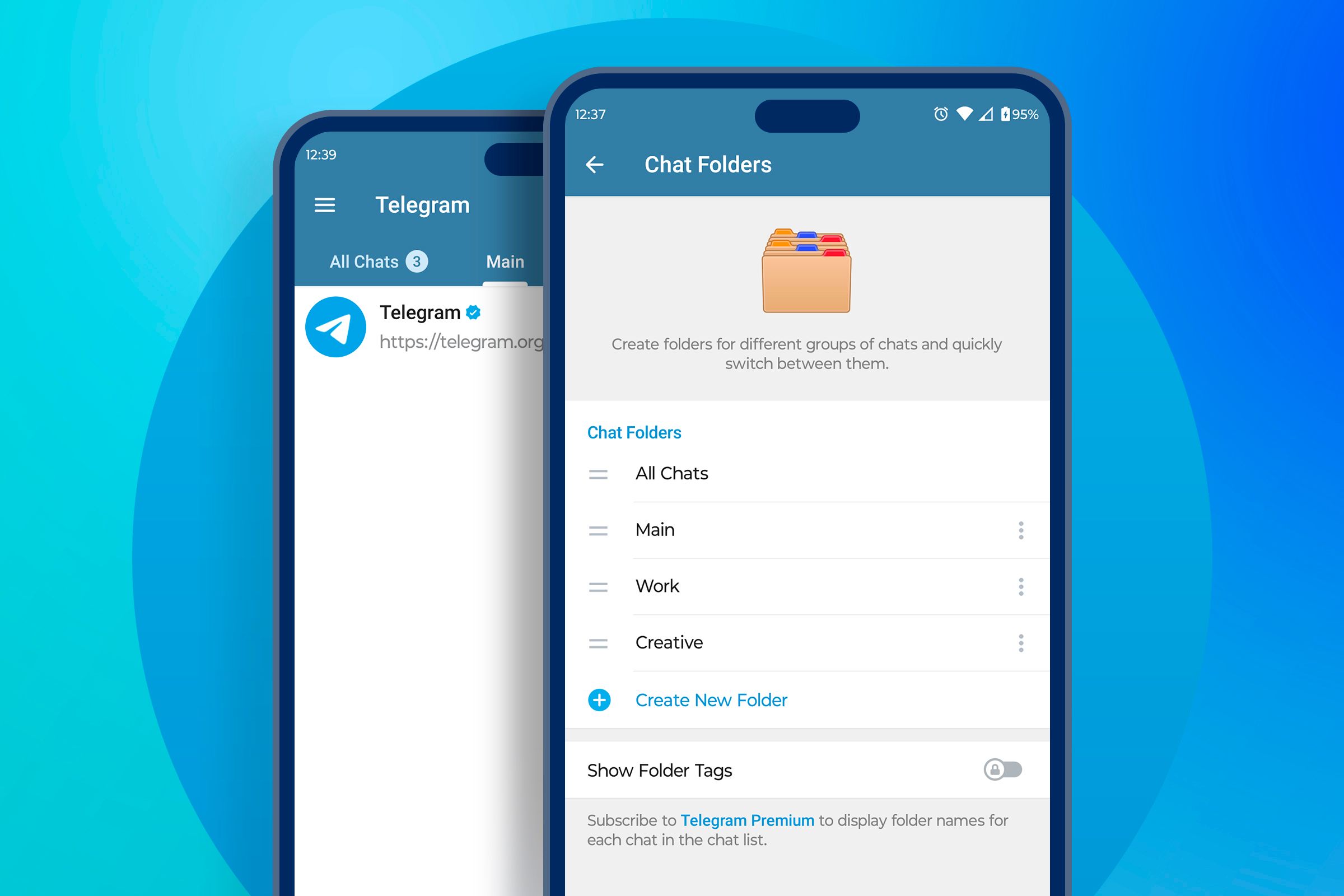 Telegram screen showing the chat folder
