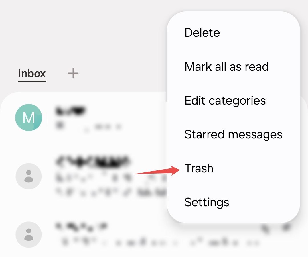 Trash menu in Samsung Messages