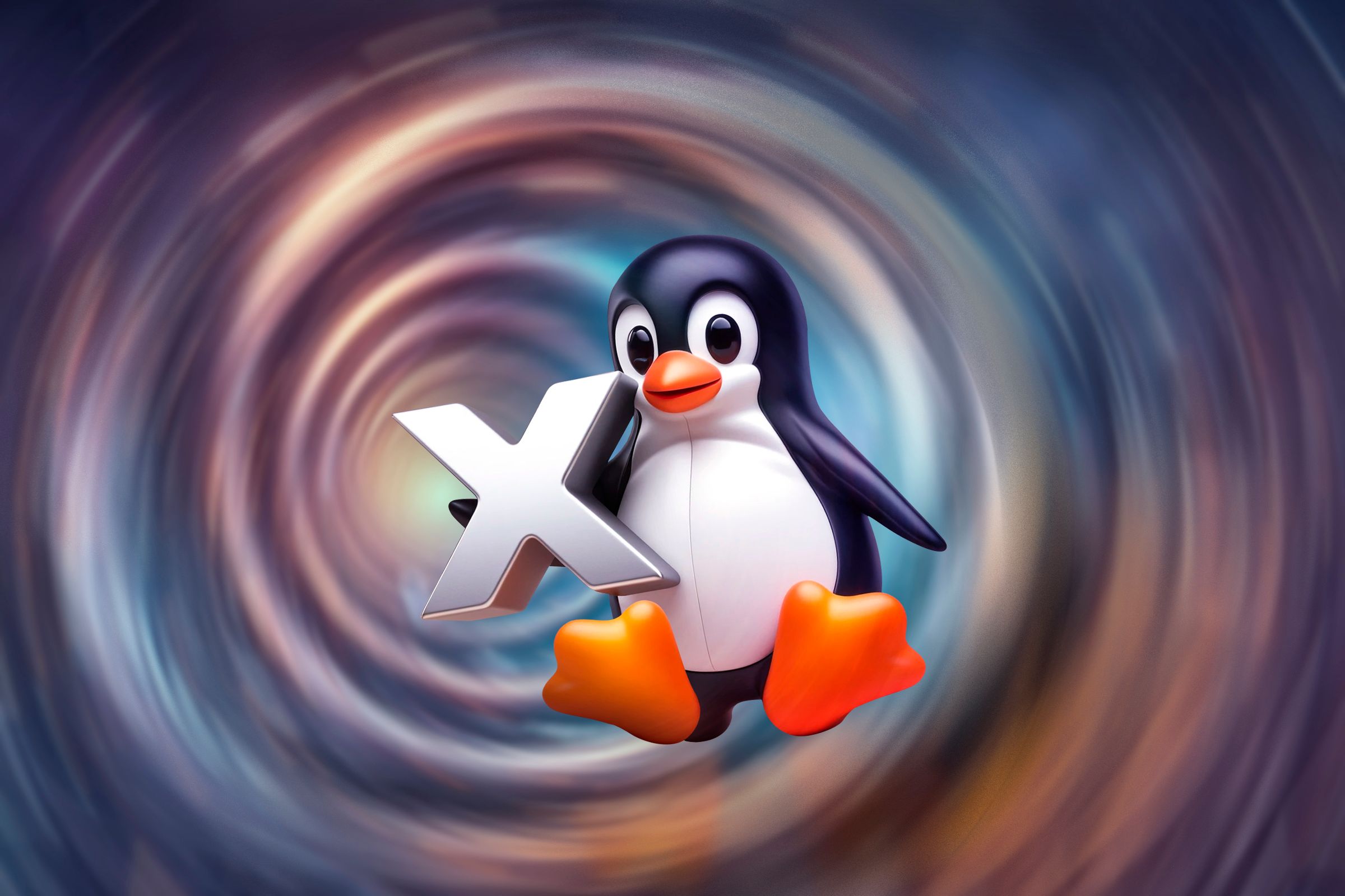 Tux holding the letter 'X'