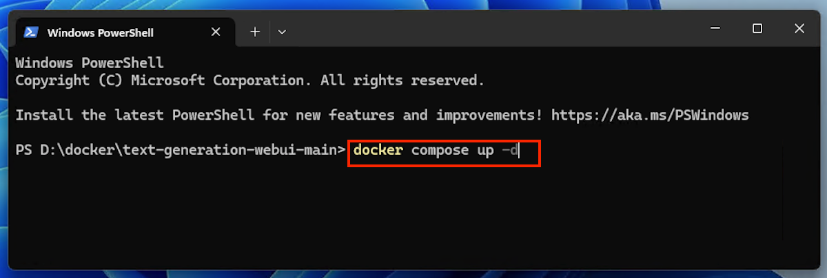 The command for bringing up a Docker container