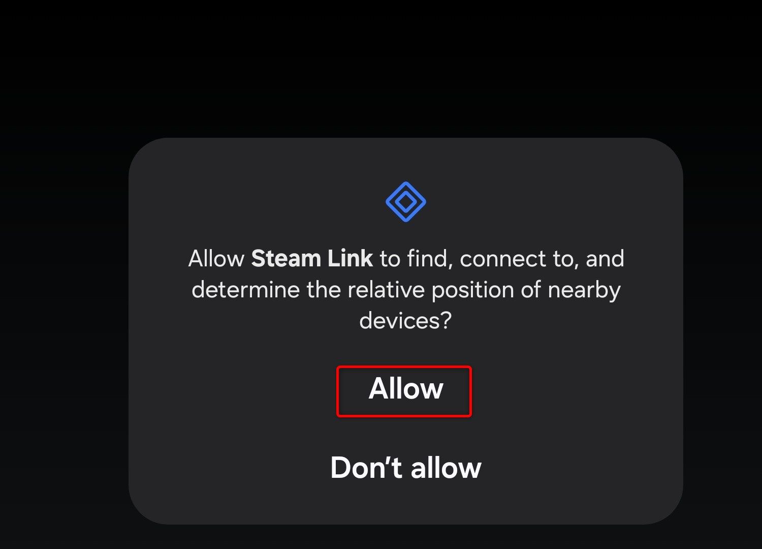 Allowing Steam Link permissions on an Android phone. 