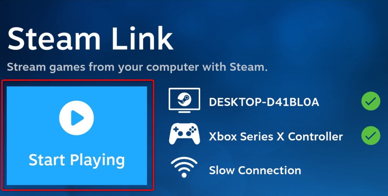 Steam Link home screen. 