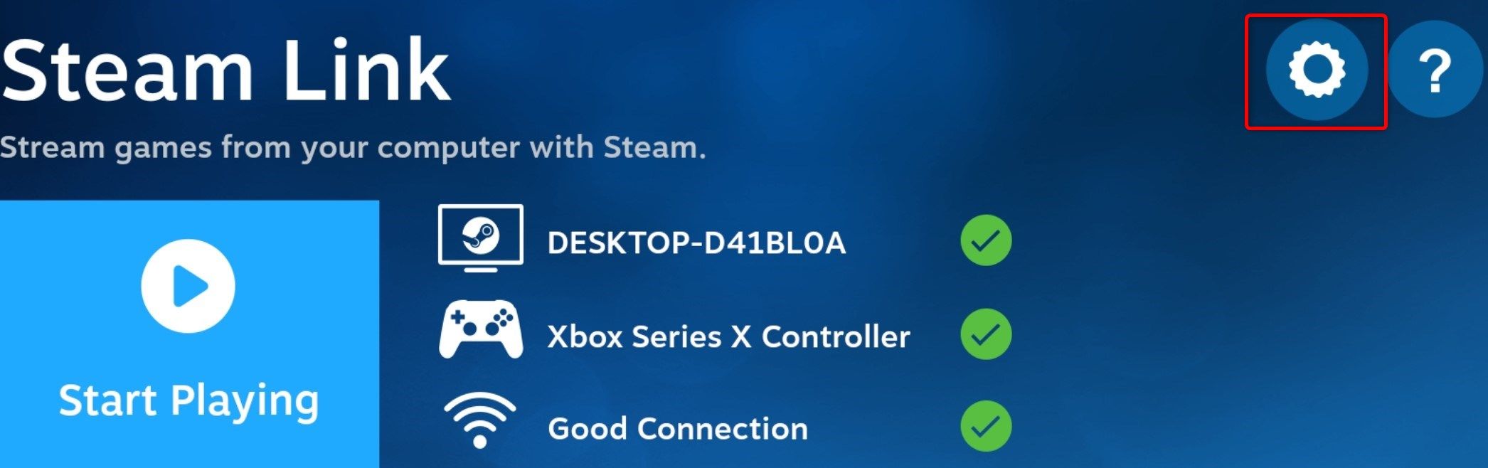 Steam Link streaming quality options menu.