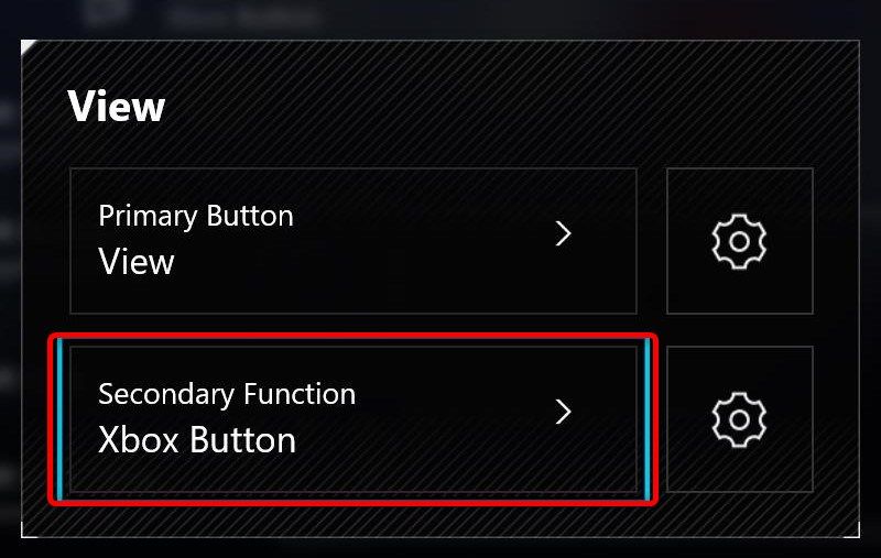 ROG Ally Secondary function menu for the View button. 