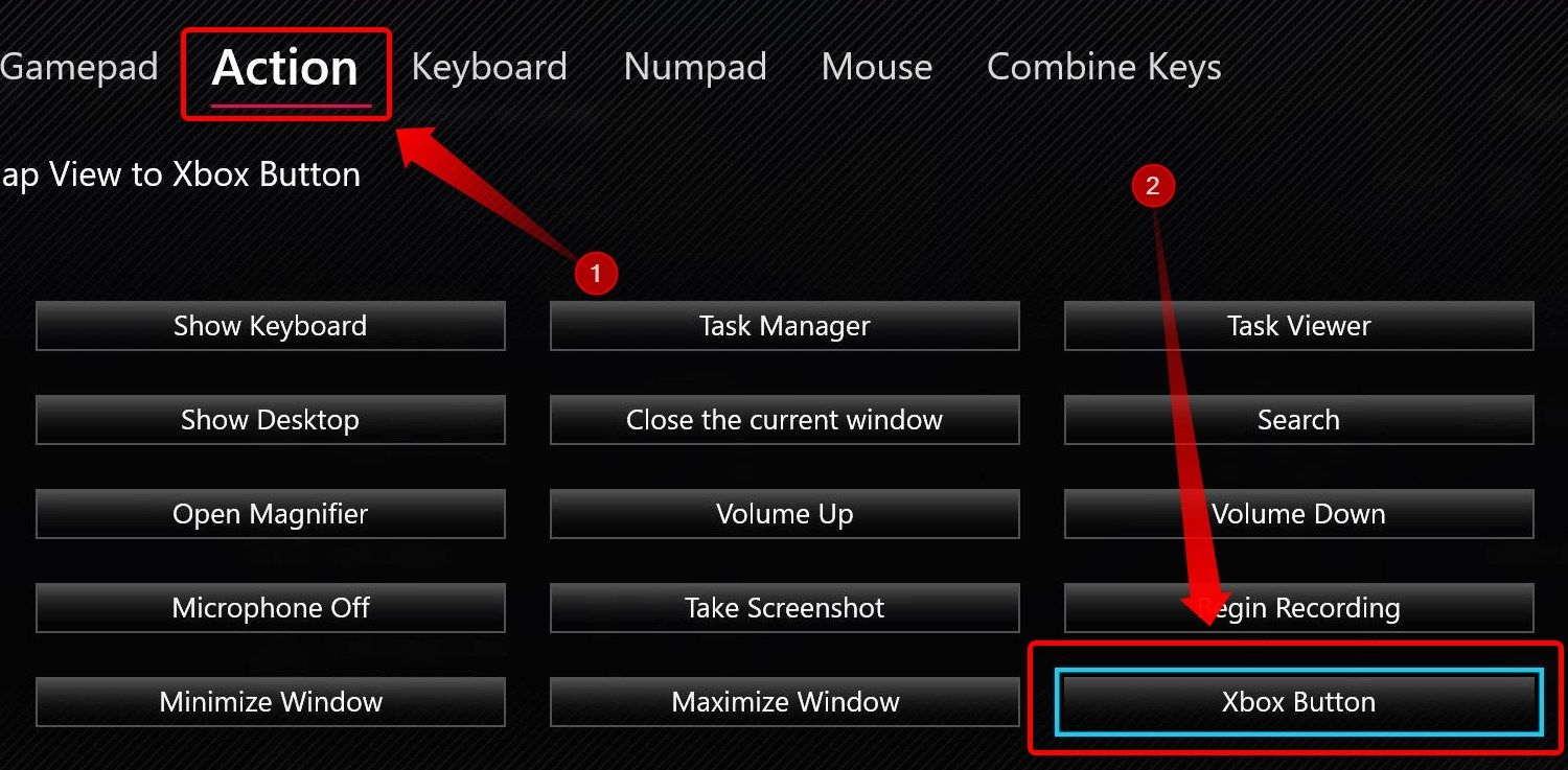 Secondary function configuration menu on an ROG Ally. 