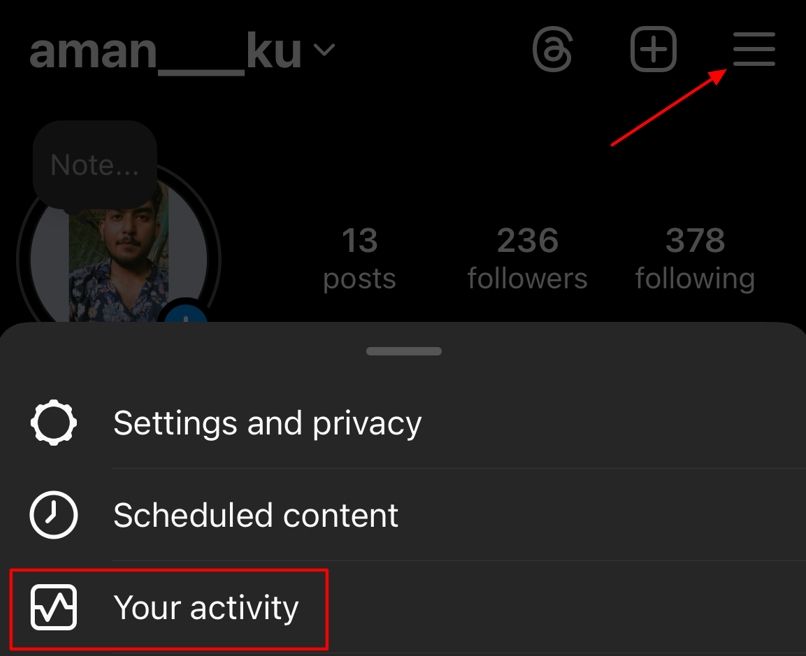 Your Activity option in the hamburger menu.