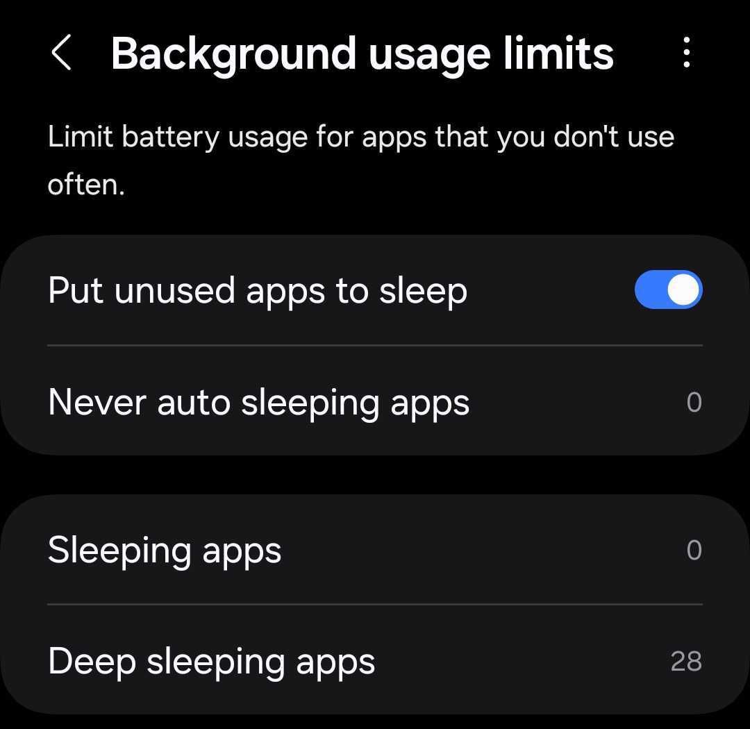 Opening the deep sleeping apps list from Android settings