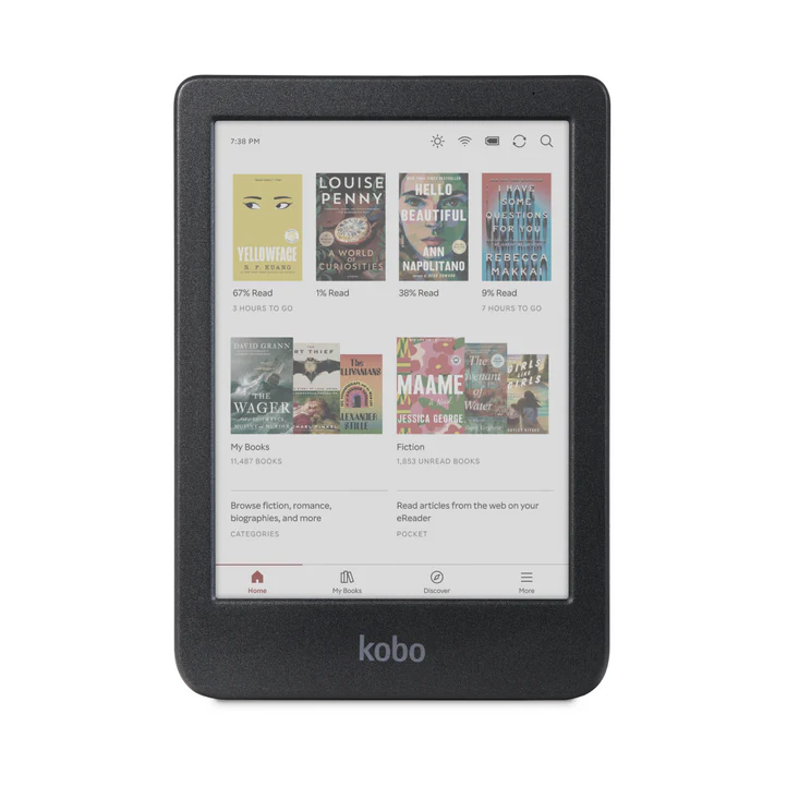 The Kobo Clara Colour eReader on the home page.