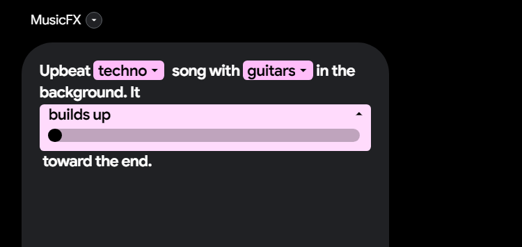 A slider that appears in the drop-down menu under a MusicFX keyword.