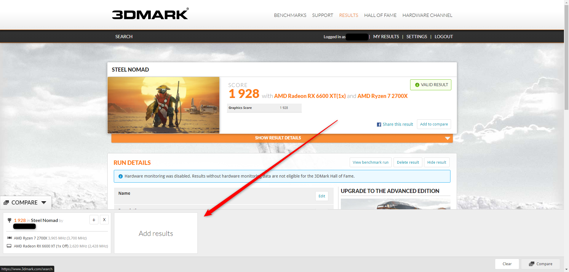 Adding the benchmark results for comparison on the 3DMark website.