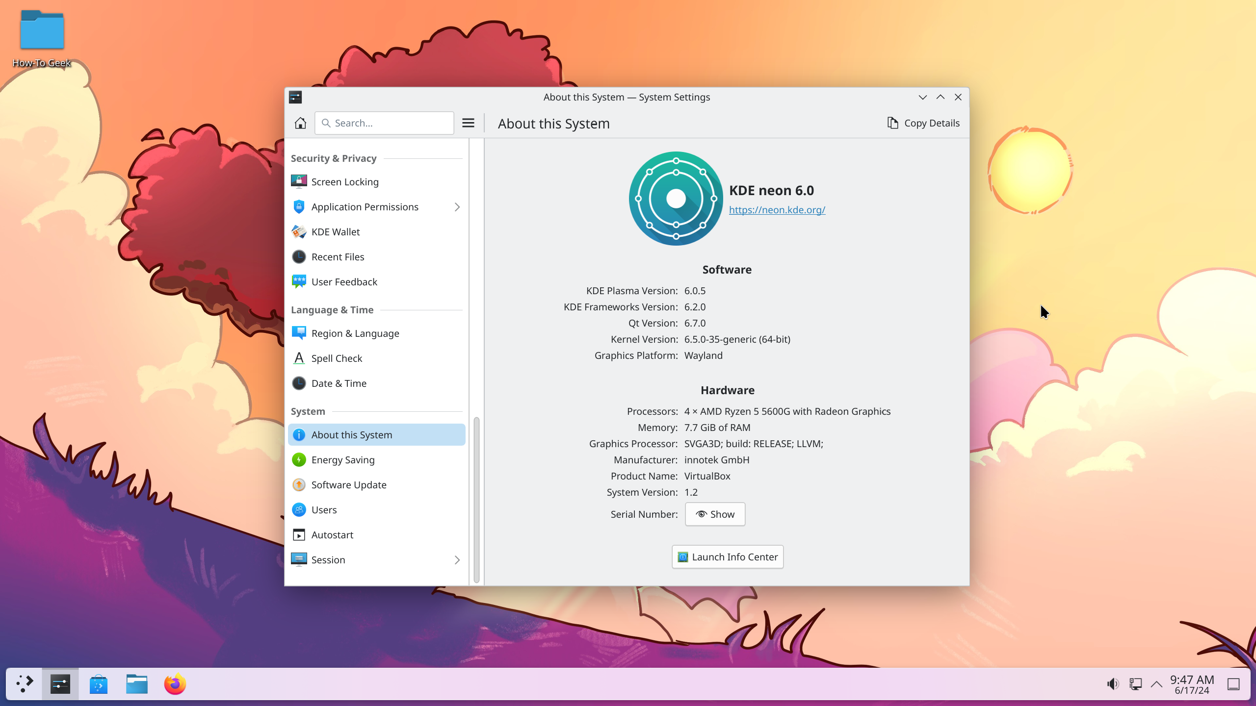 KDE Neon Running KDE Plasma 6