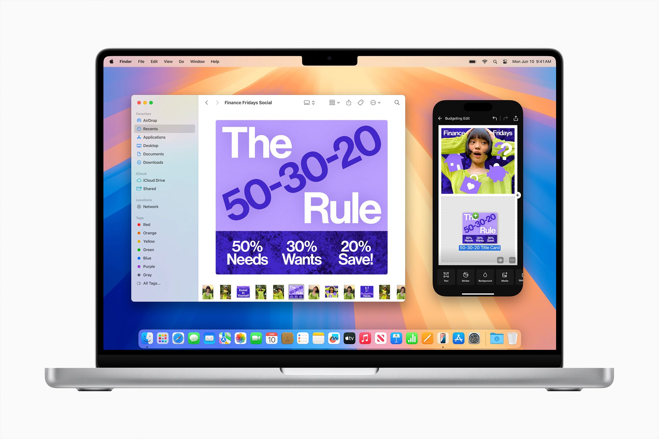 Mirroring an iPhone's screen to the macOS desktop for file transfer and graphic design.
