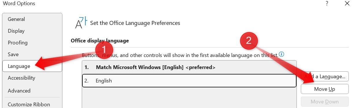 Changing the default language in Microsoft Word.