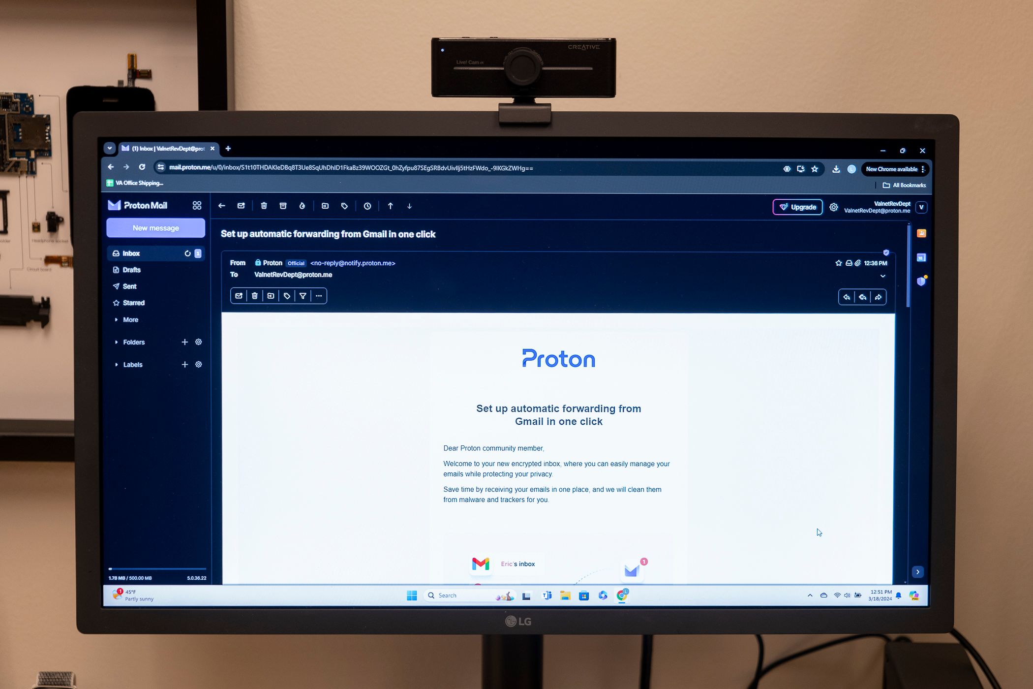 Interacting with Proton Mail in a desktop browser.