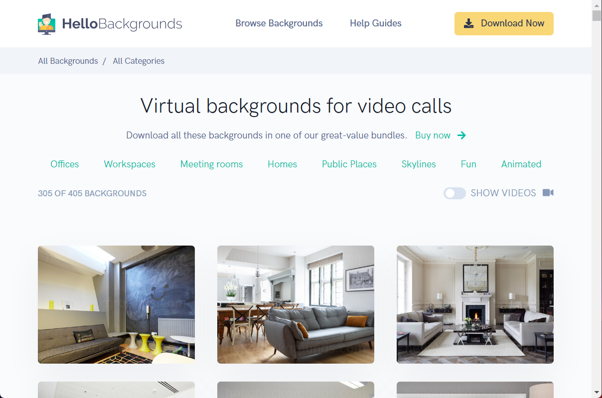 List of video calls virtual backgrounds on Hello Backgrounds homepage