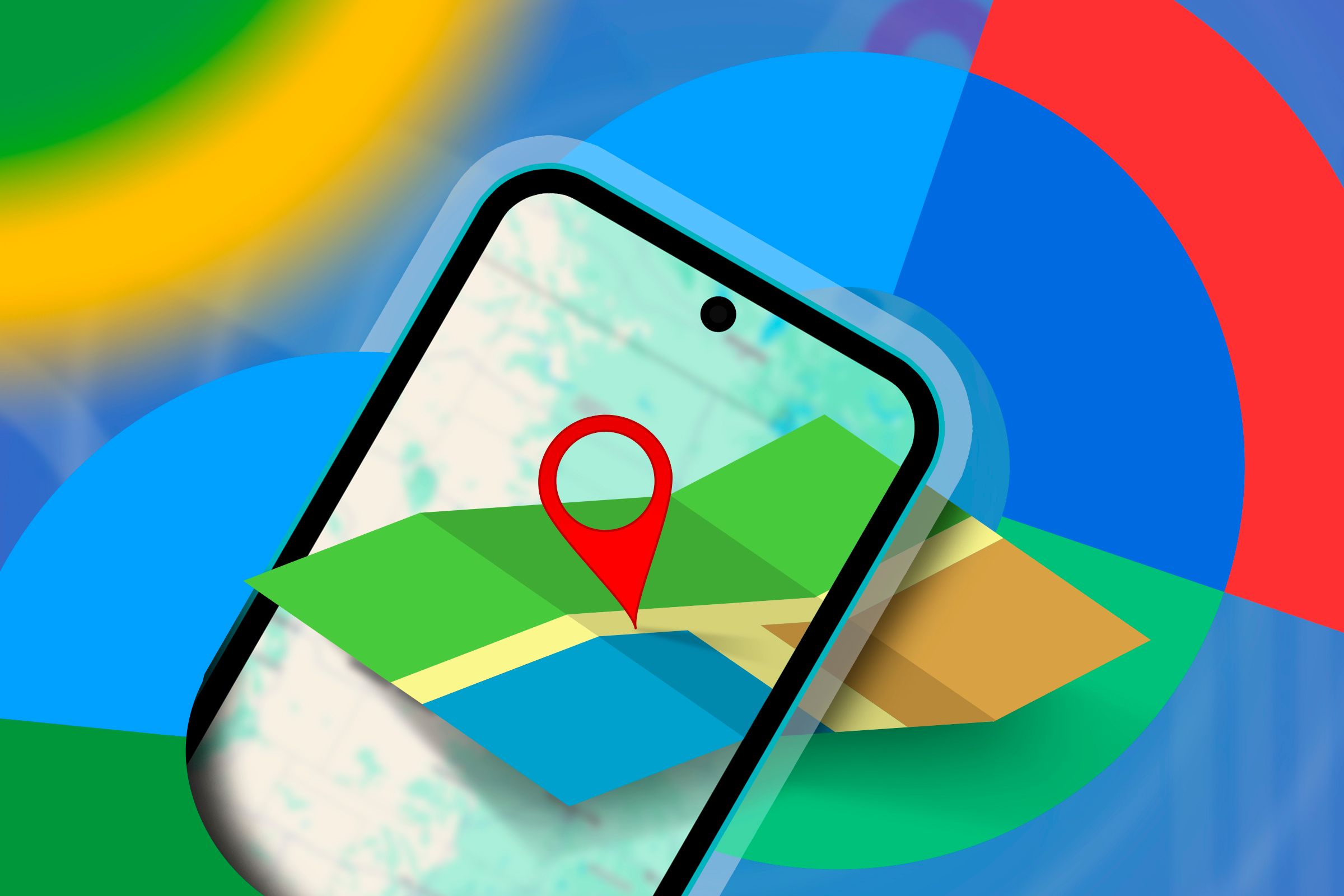 A phone with the “Google Find My Device” logo and a map with a pin coming out of the screen.