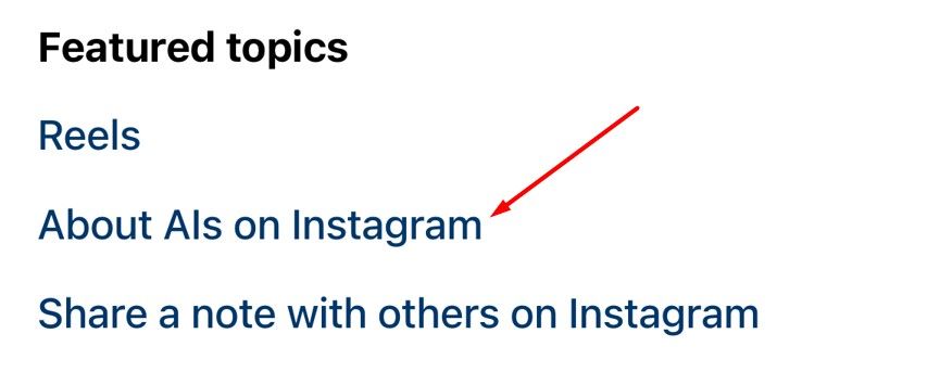 About AIs On Instagram option on Instagram Help page.