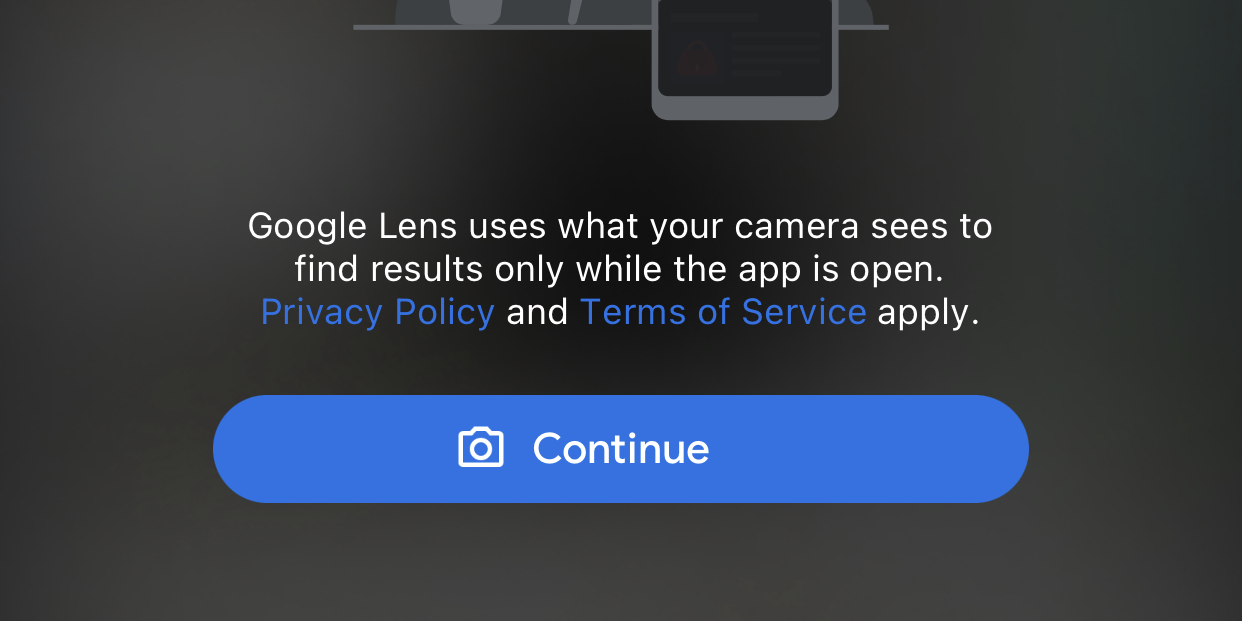 The "Continue" button in the Google app 
