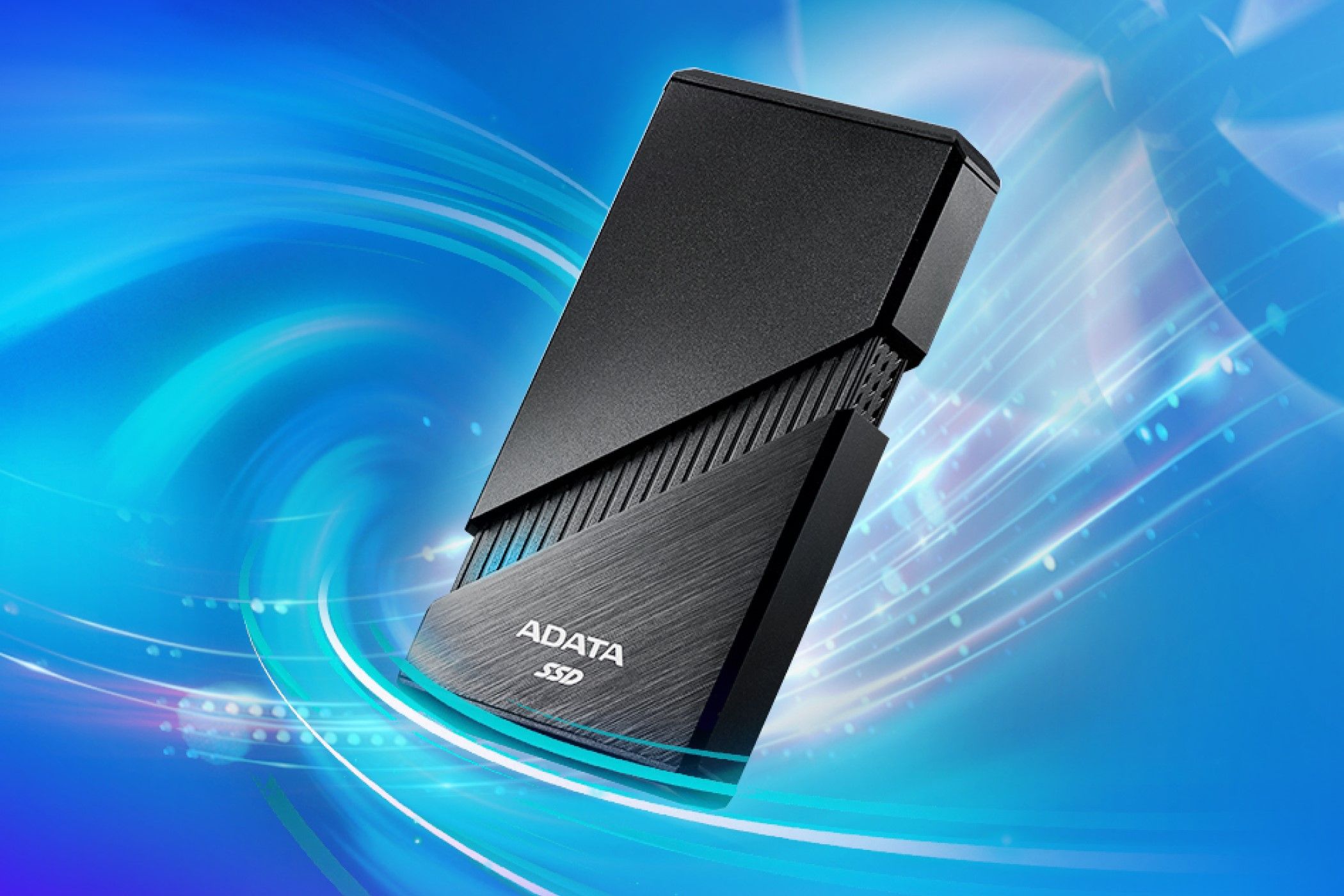 Adata SE920 against a blue background.