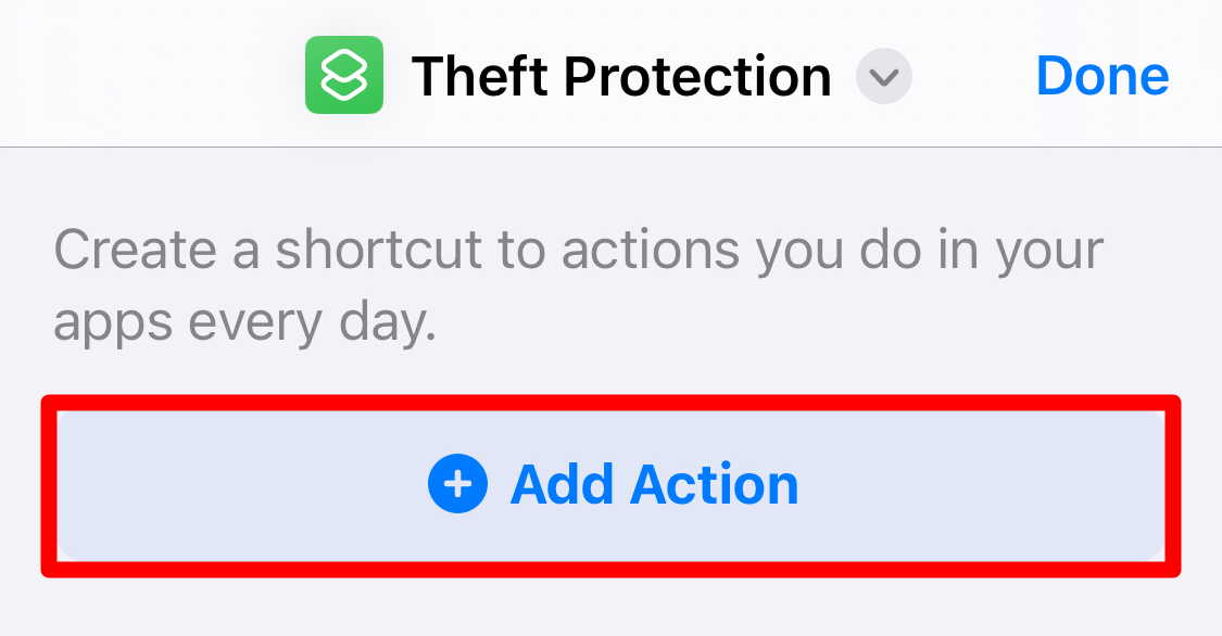 Add Action button in iPhone shortcut.