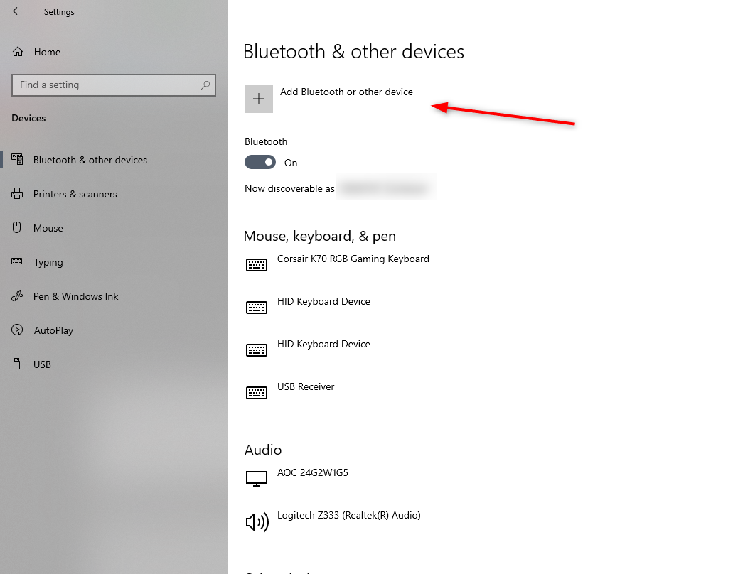 Windows 10 Bluetooth menu.