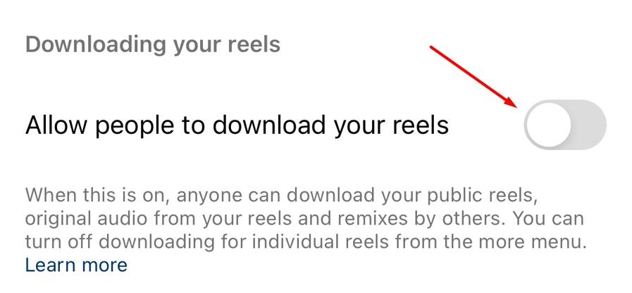 Allow people to download your reels option on Instagram.