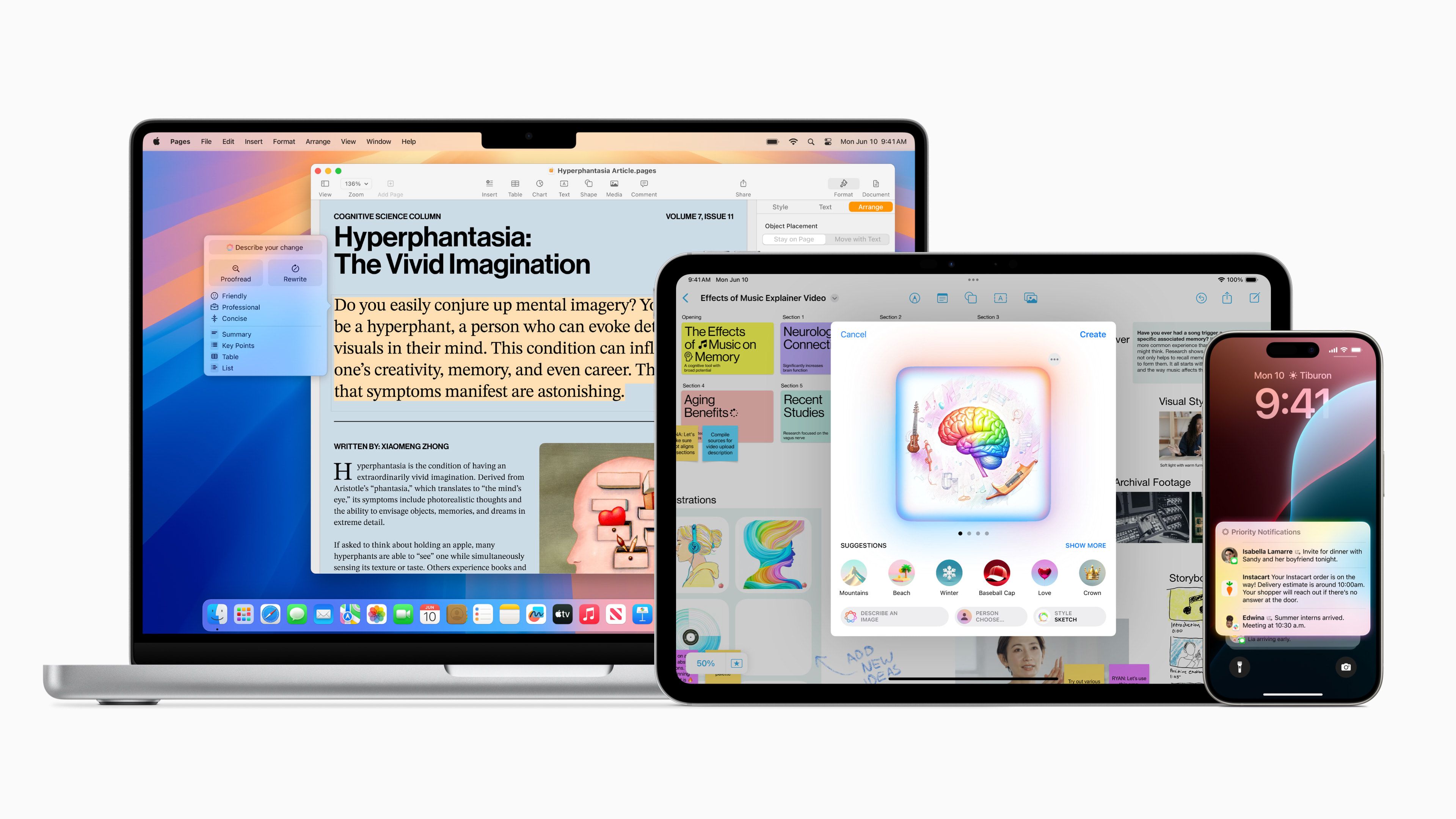Apple Intelligence на устройствах macOS и iOS.