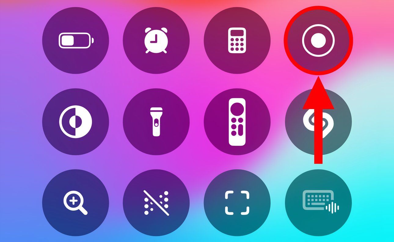The Screen Recording icon highlighted in the iPhone's Control Center.