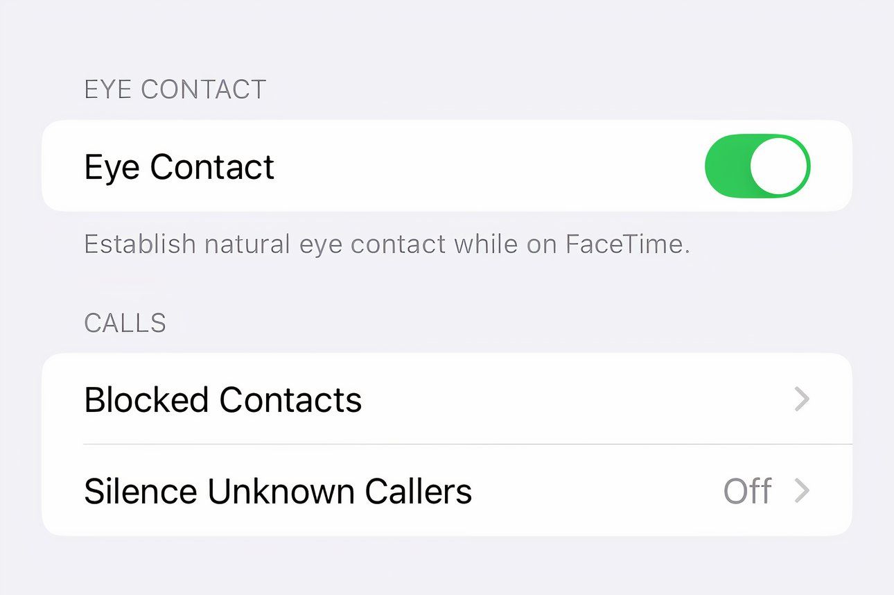 Apple iOS 18 FaceTime Settings Eye Contact Enabled