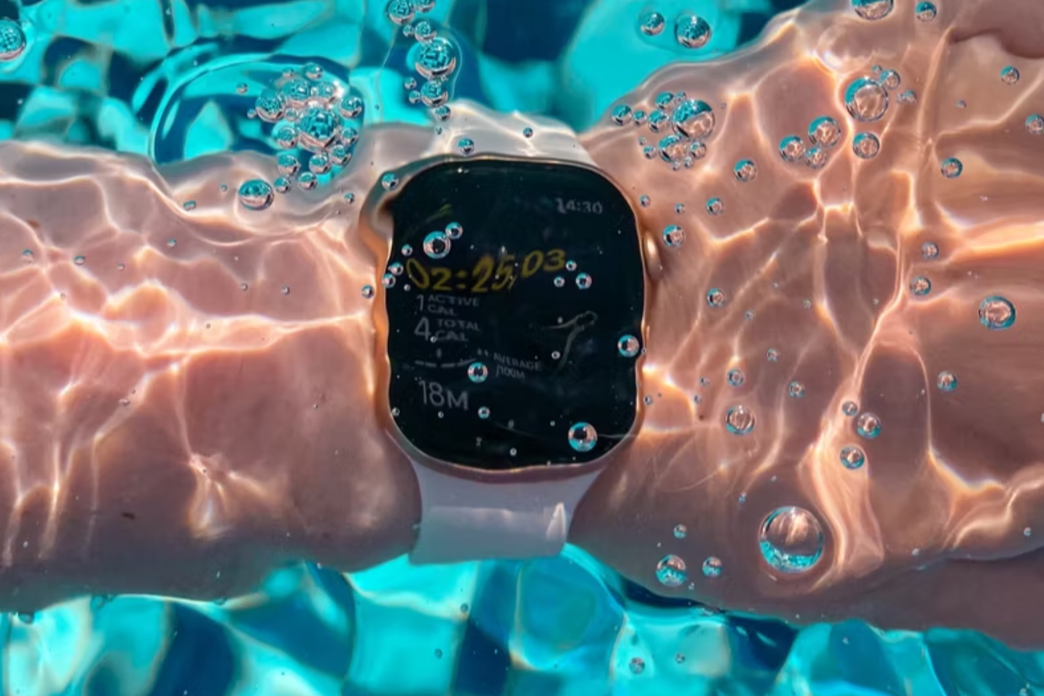 Apple Watch submerged under water.
