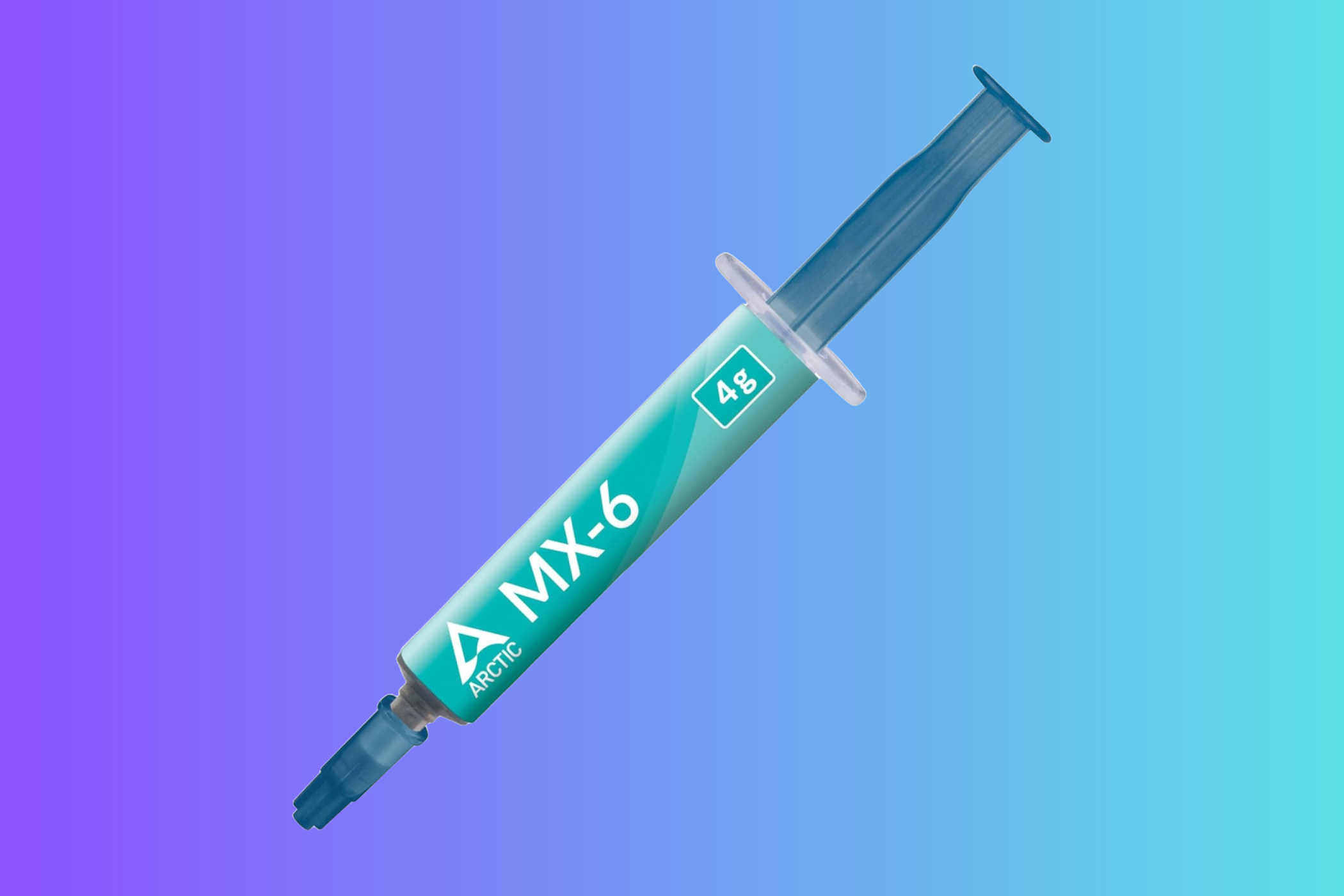 Arctic MX-6 thermal paste against a blue and purple background.