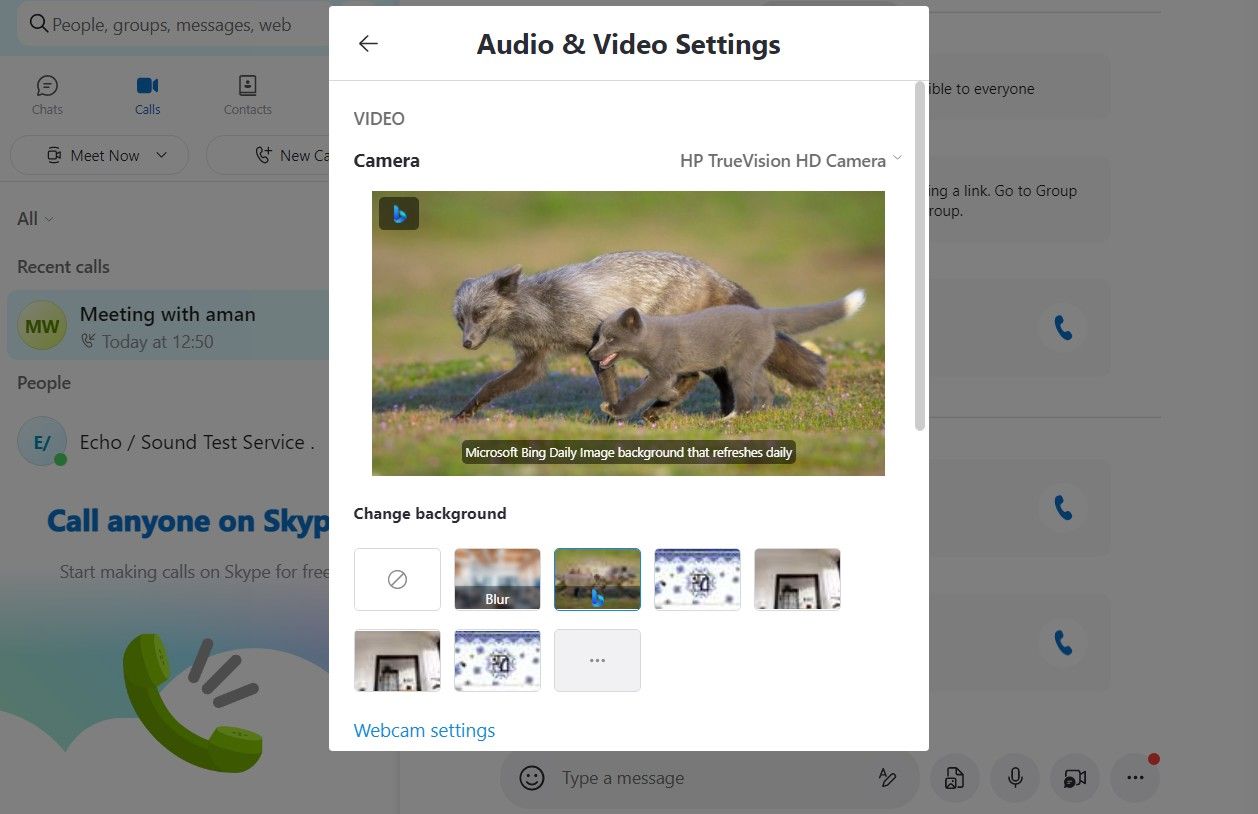 Audio & Video Settings window of Skype.