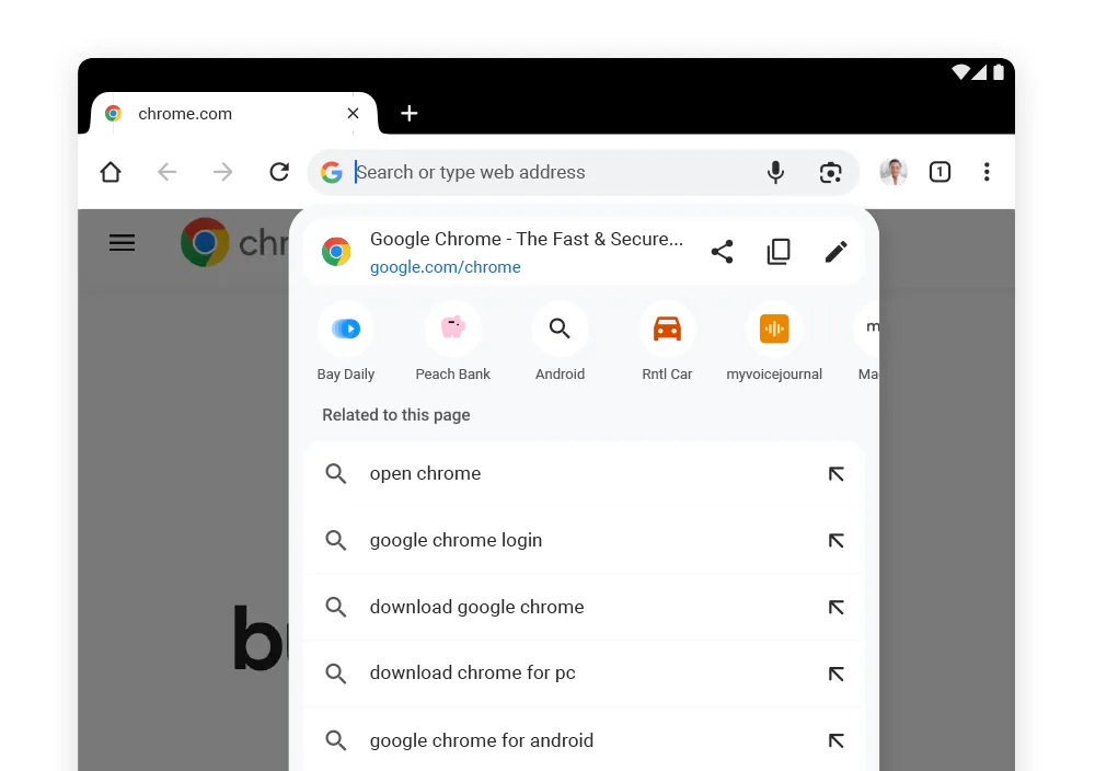 Chrome address bar search on an Android tablet.