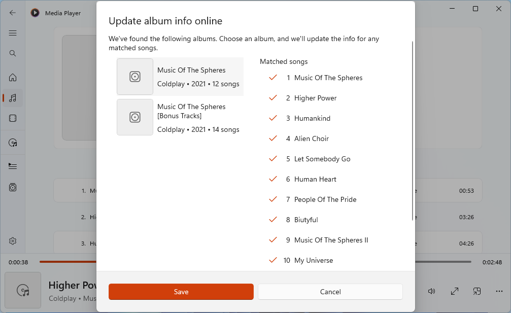 Music Player asking user to check if metadata is correct.