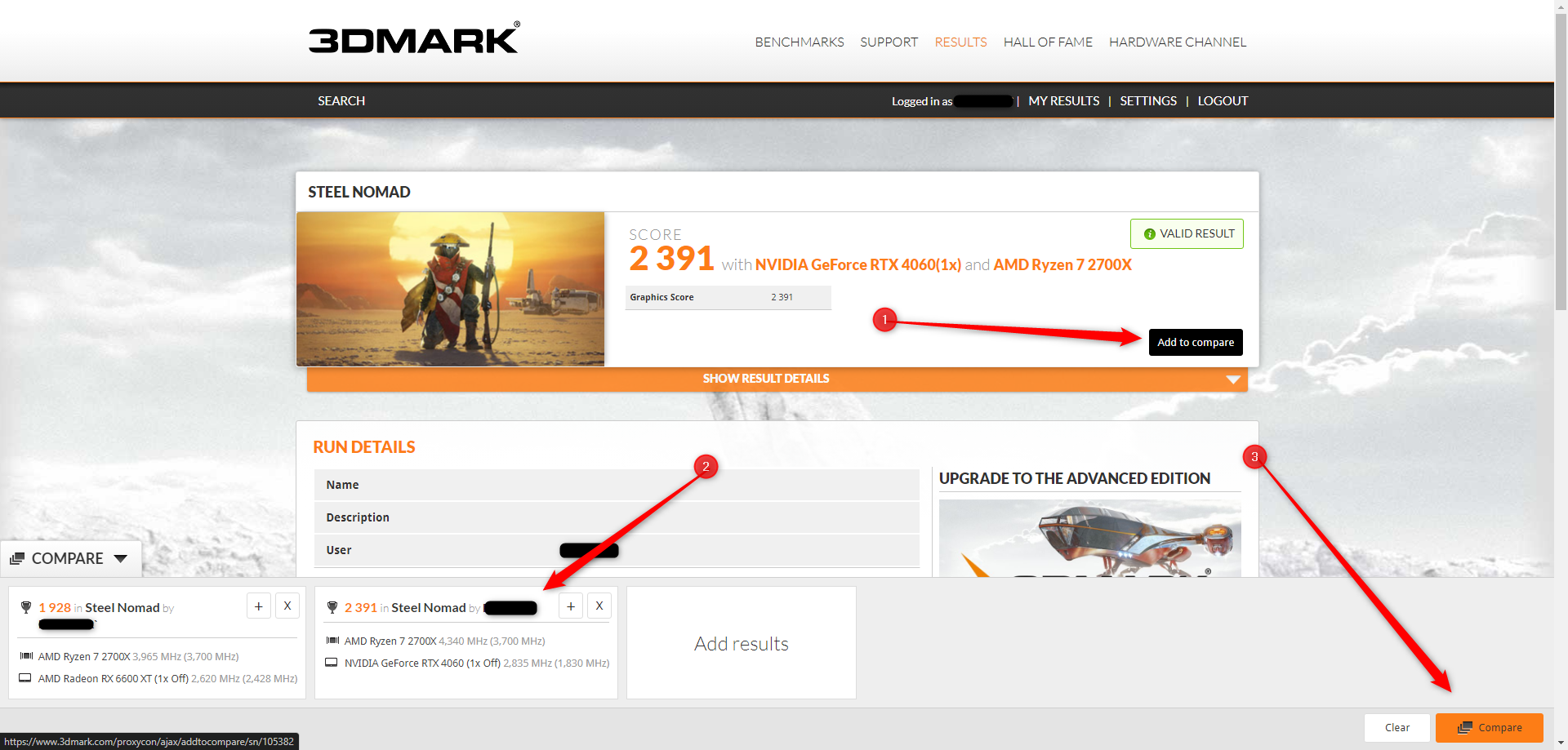 Comparing GPU results in 3DMark.