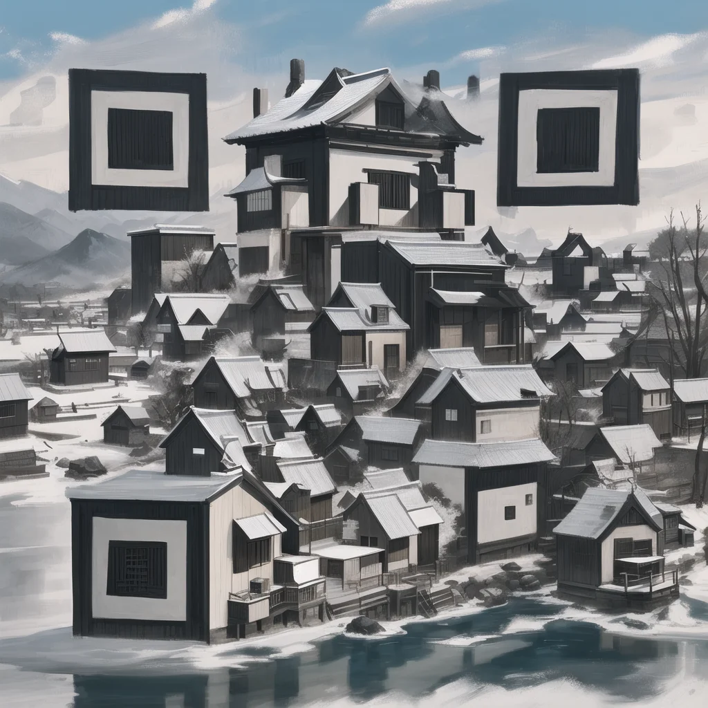 Brown houses in a lakeside town turned into a QR code.