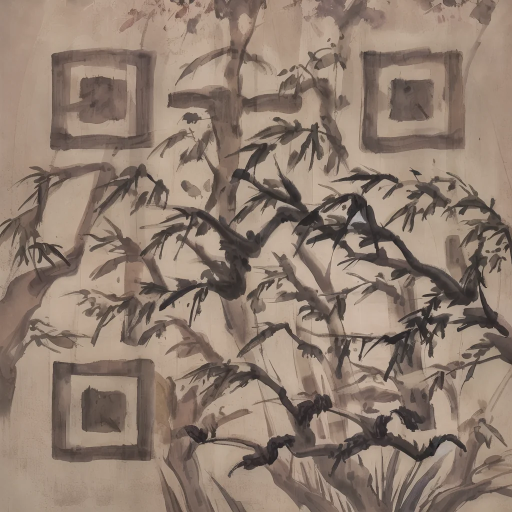 QR code in the style of traditional Japanese ink art.